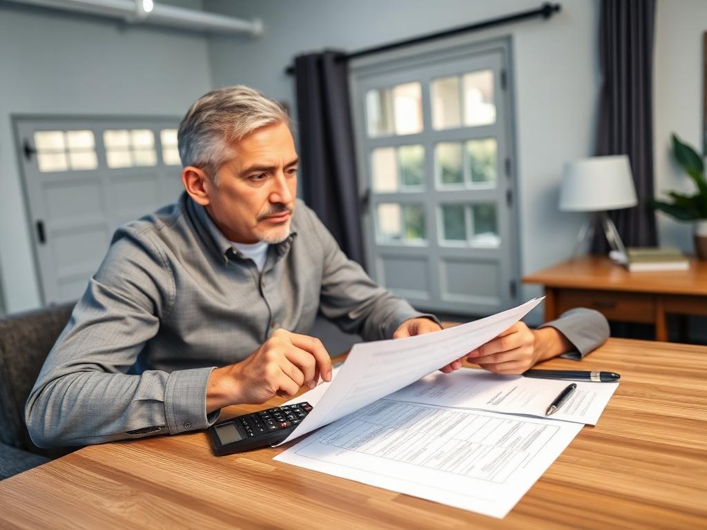 Homeowner reviewing garage door financing documents